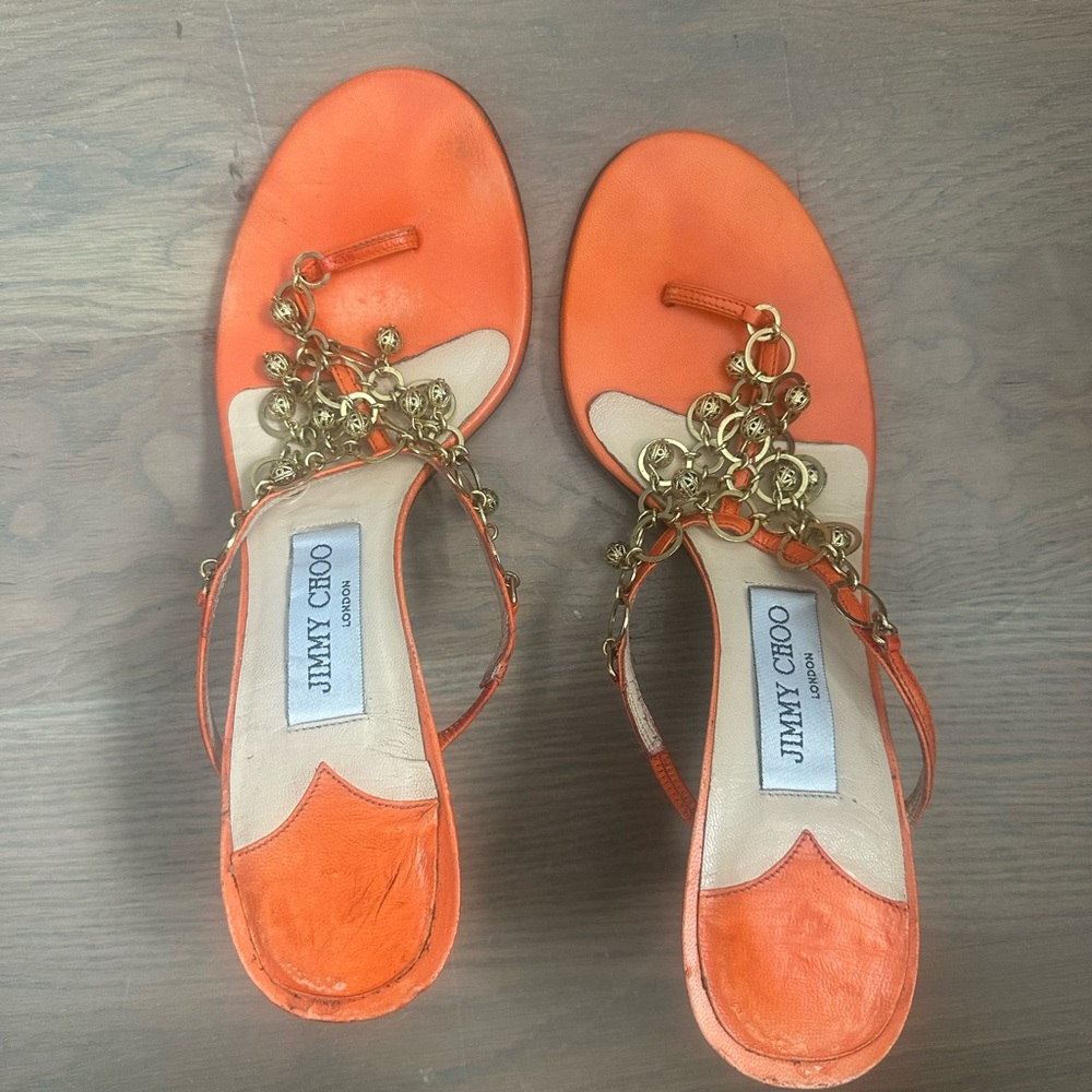 Jimmy Choo Orange Sandals with Gold Accents
